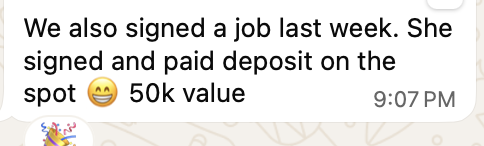 Client result: $50K project signed with deposit on the spot